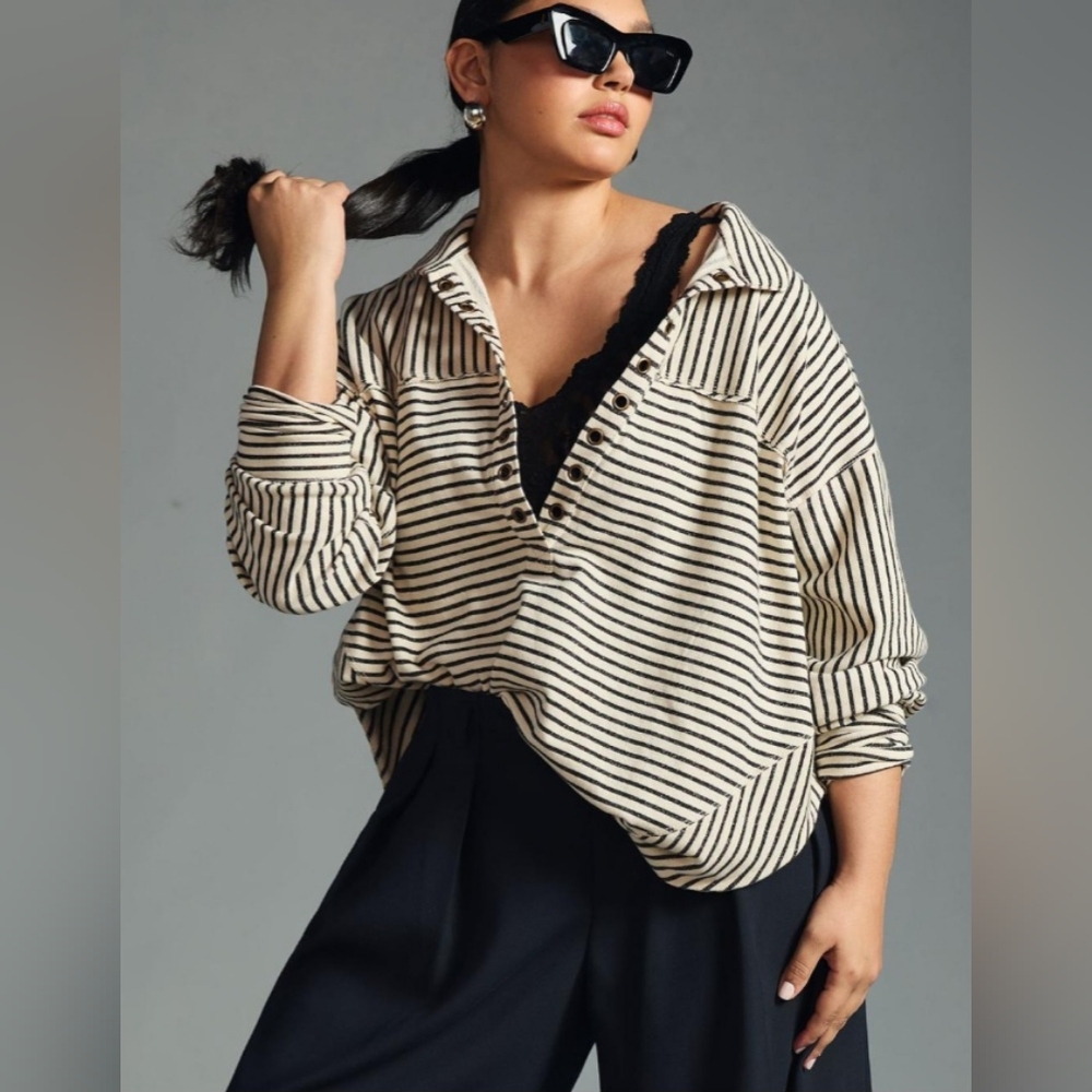 Pilcro Black and White Striped Hoodie